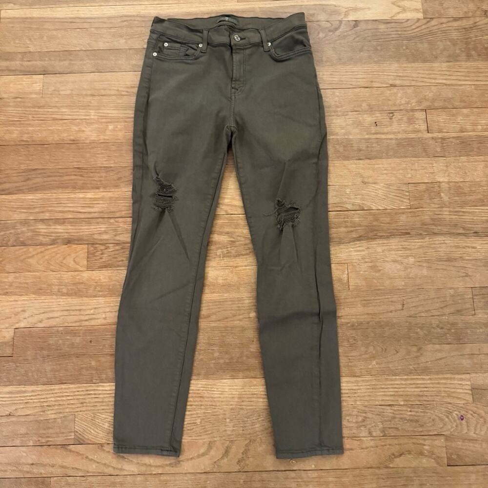 7 For All Mankind olive distressed skinny mid rise jeans pants size 30 (6)
b37